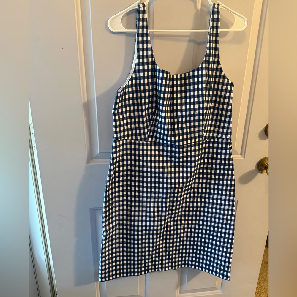 NWOT J. Crew Navy and White Gingham Sheath Dress Sleeveless